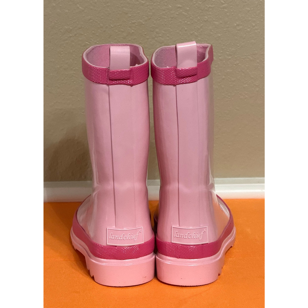 Landchief Kids Pink Rain Boots Size 1 Waterproof Rubber Pull On Colorblock - Picture 4 of 9